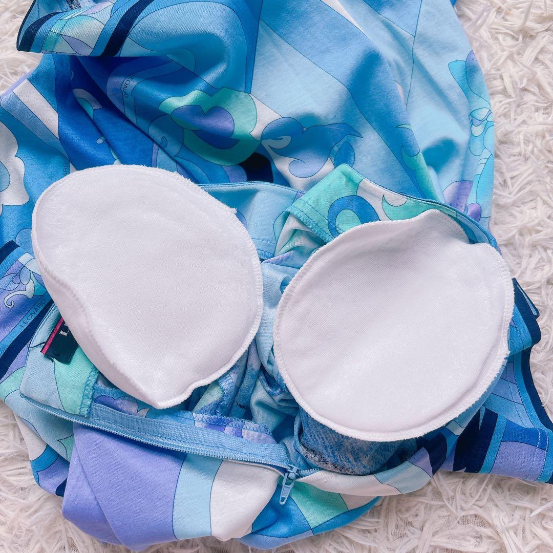 極美品✨LEONARD レオナール 半袖カットソー 花柄 トリム ブルー L