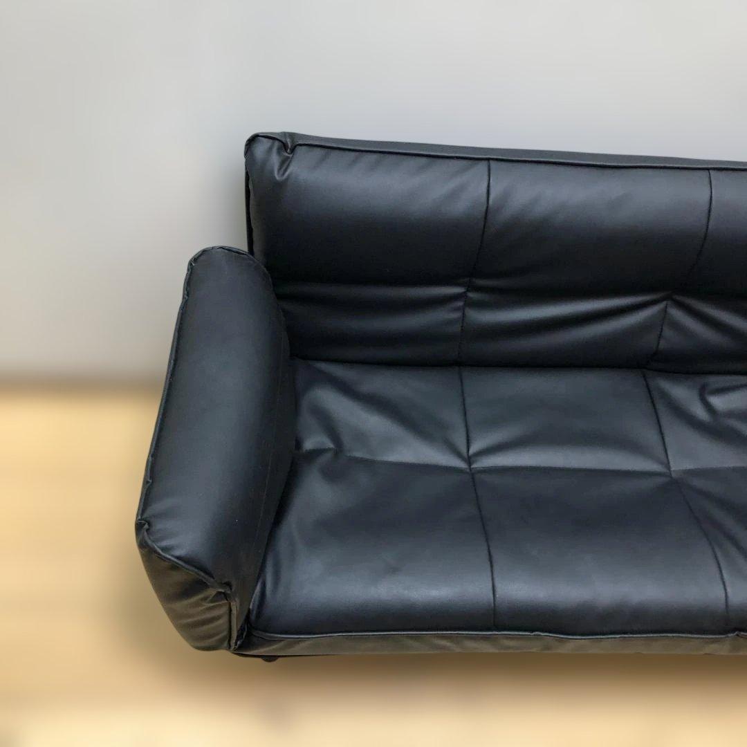 送料無料 ソファベッド リクライニング ブラック 合皮 ソファ88142