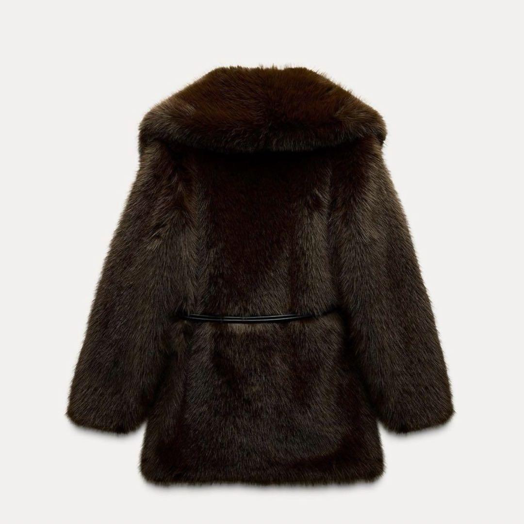 ZARA ベルト付き フェイクファーコート