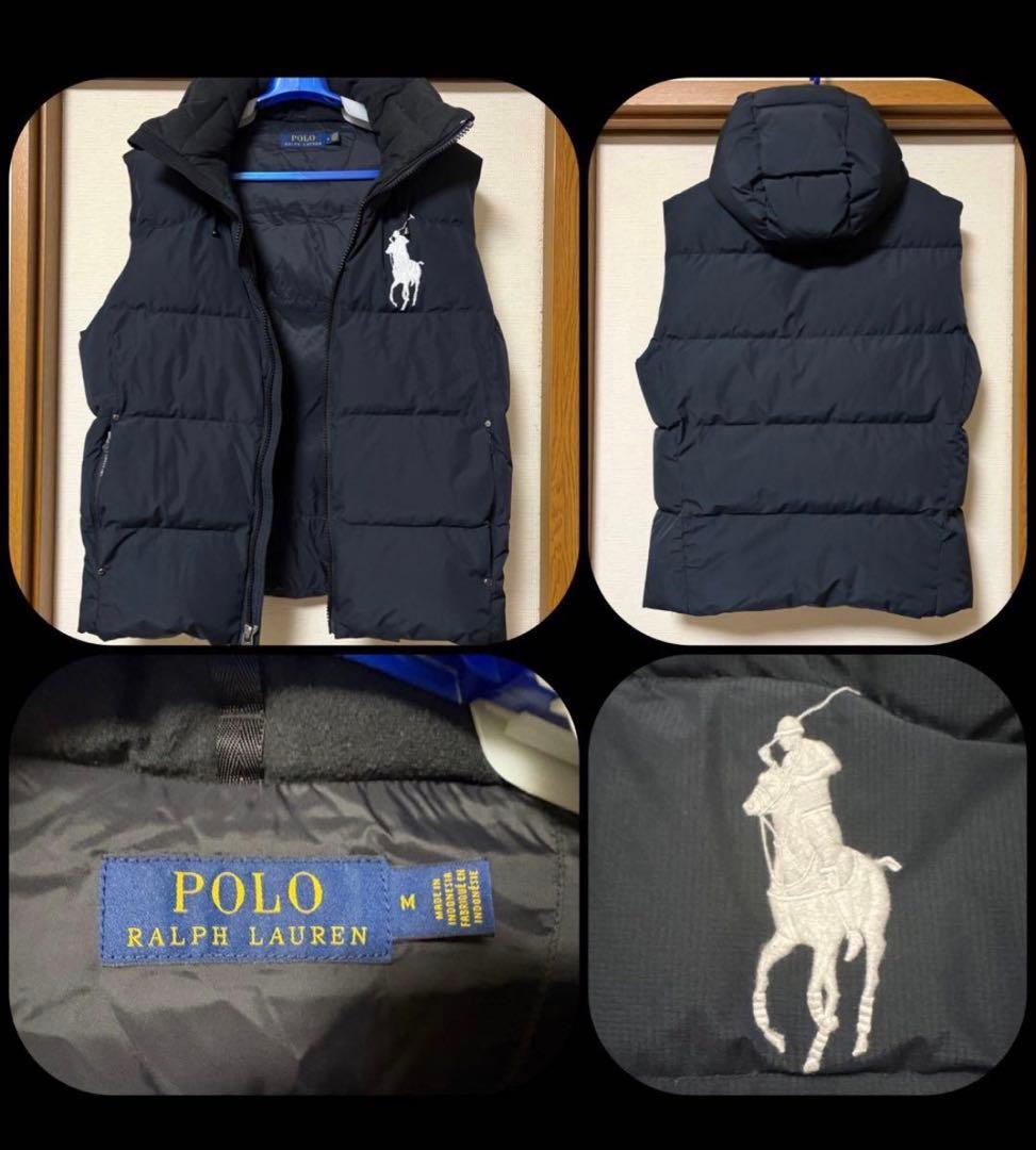 Polo Ralph Lauren フード　ダウンベスト ブラック　ビッグポニー