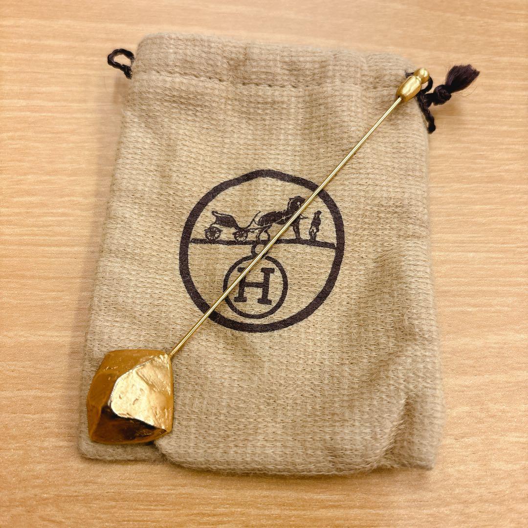 ☆エルメス　ピンブローチ　ラペルピン　ヴィンテージ　ゴールド