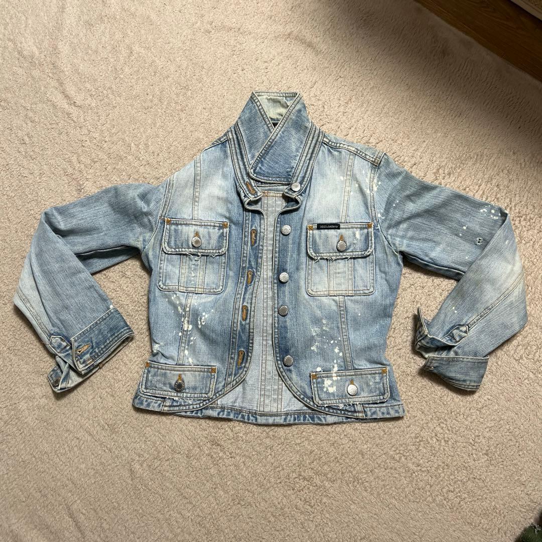 DOLCE&GABBANAドルガバ ダメージ加工デニムジャケット4ロゴ プレート