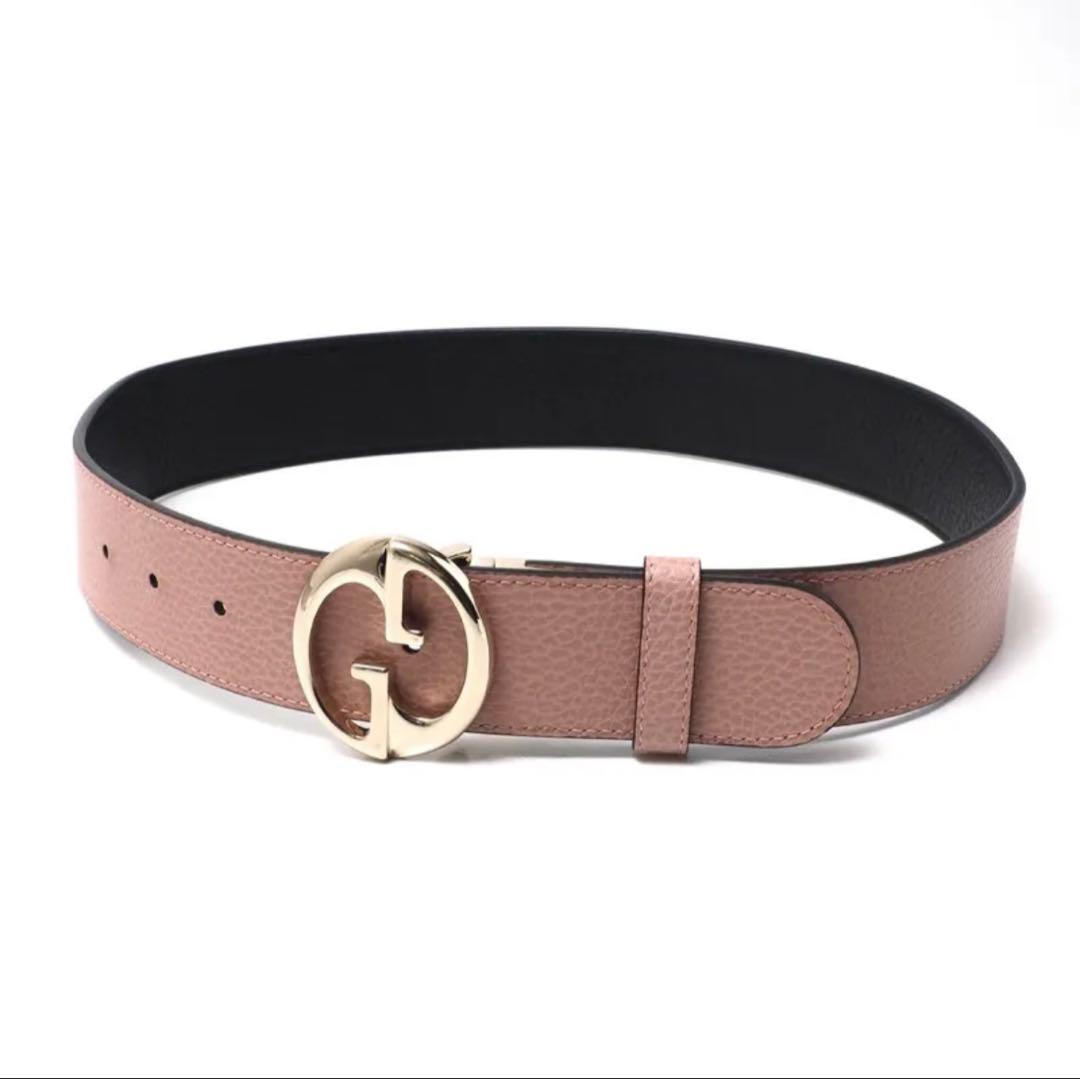 GUCCI GGロゴバックル リバーシブルベルト ピンク ブラック
