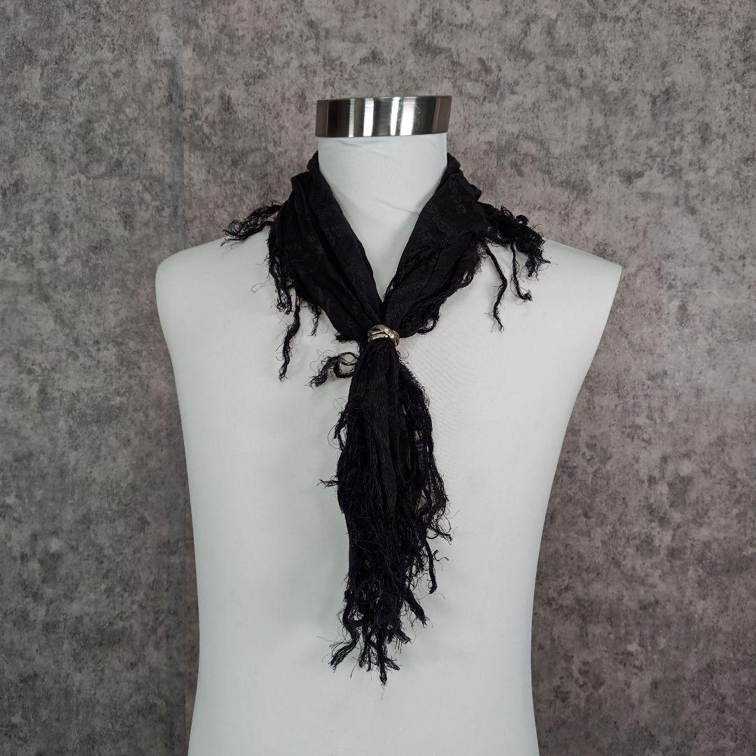 14th Addictionフリンジ スカーフ ストール 蛇スネークリング付き黒