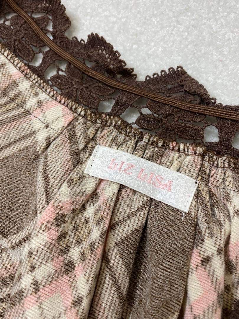 9546. LIZLISA チェック スウェードリボン ミニワンピース