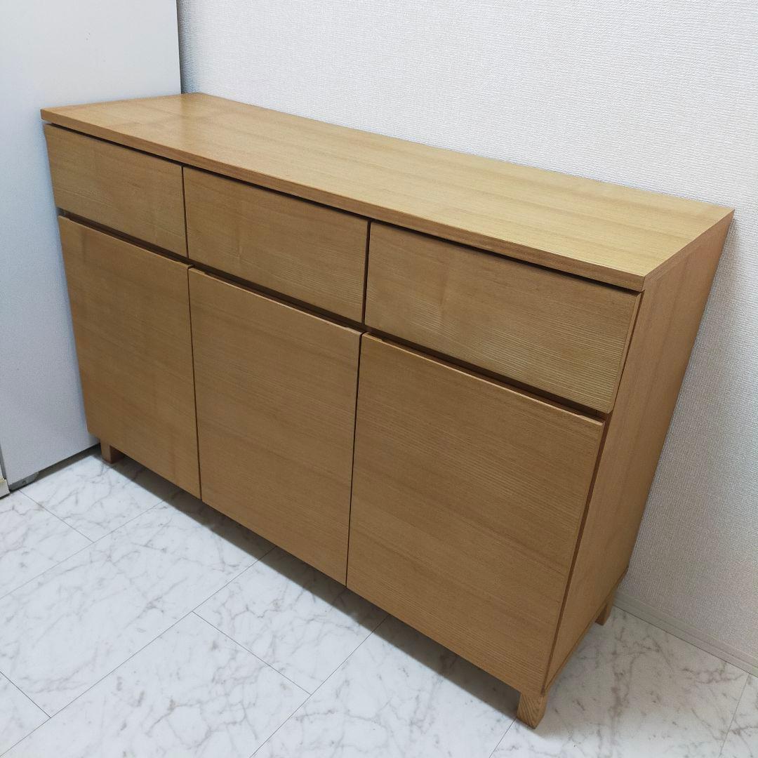 【お値下】無印 タモ材 キャビネット 脚付き