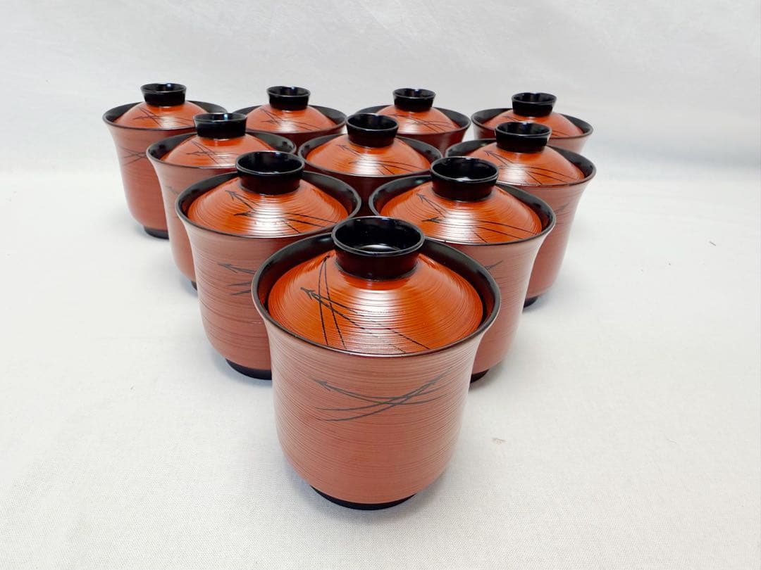 未使用 懐石道具 朱塗 刷毛目 松葉蒔絵 箸洗い 十客組 内黒