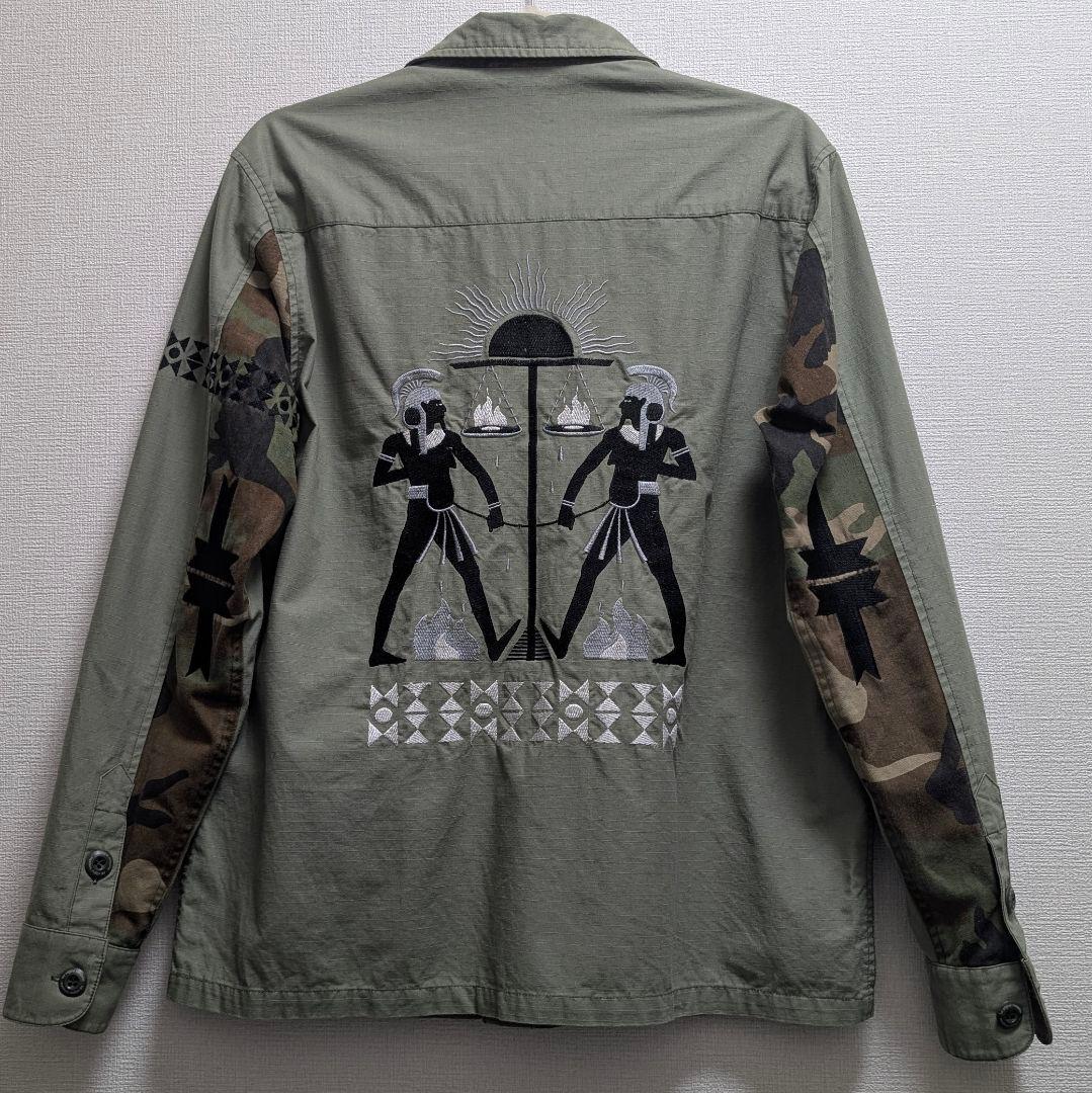 【希少】BAL バル 刺繍 ミリタリーシャツ リップストップ カモフラ 切替 L