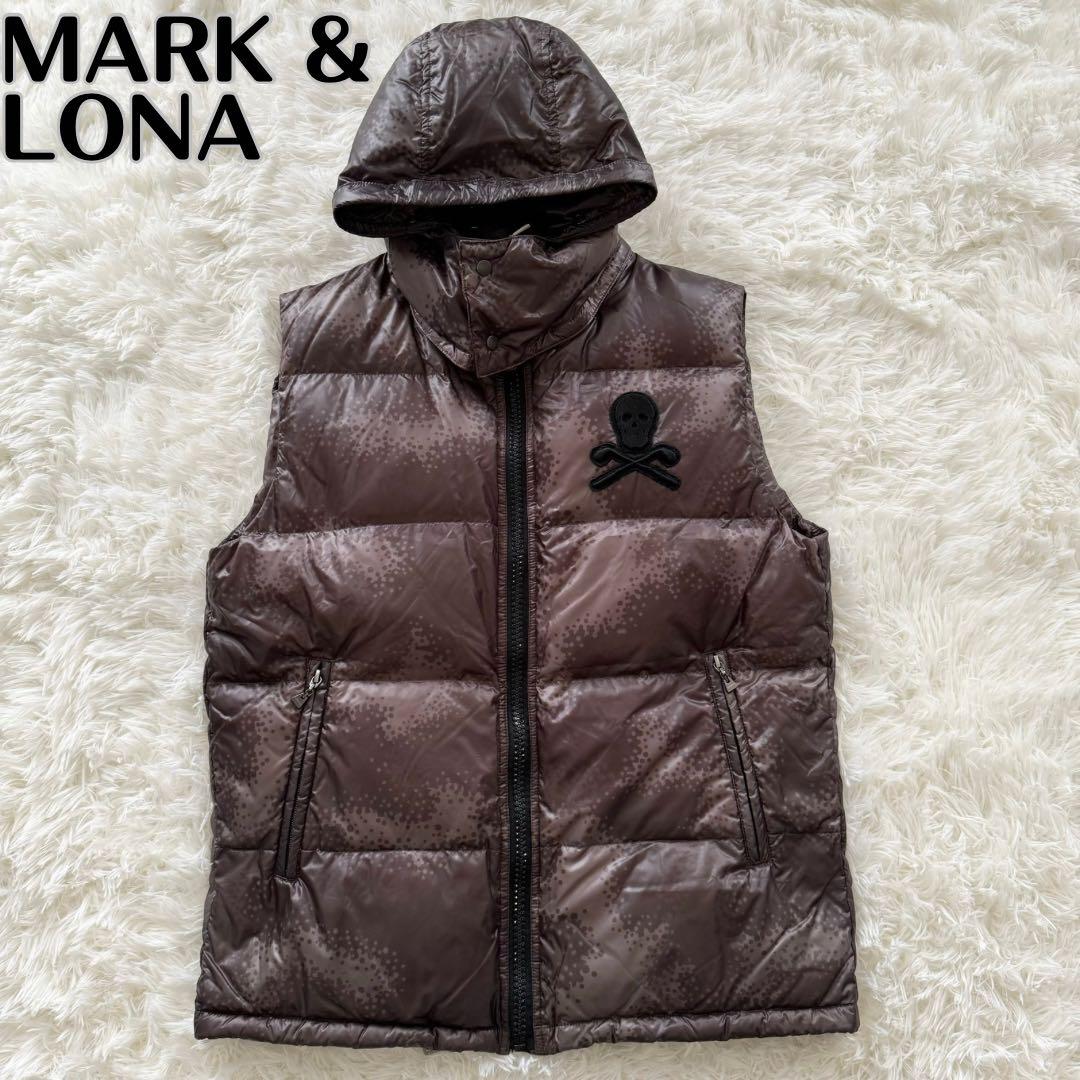 【マークアンドロナ】ダウンベスト　フード　茶色　Mサイズ　スカル