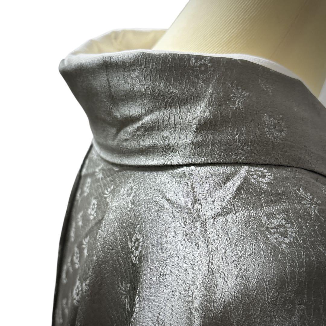 A151愛華 訪問着　錆鼠色　花地紋　染め花　正絹　フォーマル　身丈164cm