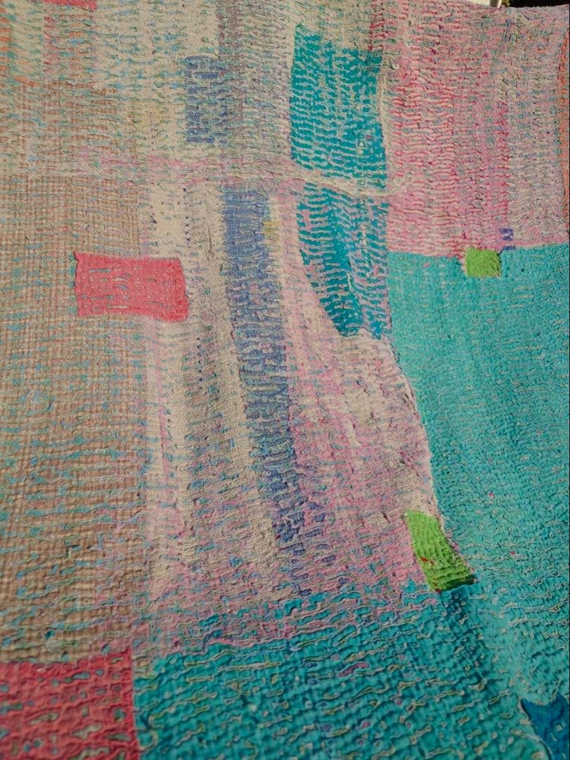 インド　ヴィンテージ　ラリーキルト カンタ　キルト　マルチカバー　ラグ