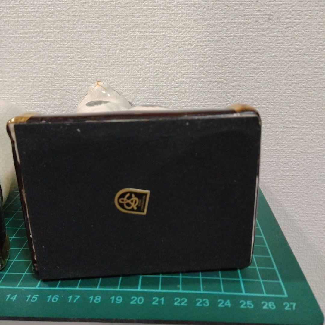 陶器製 白黒猫 置物 対