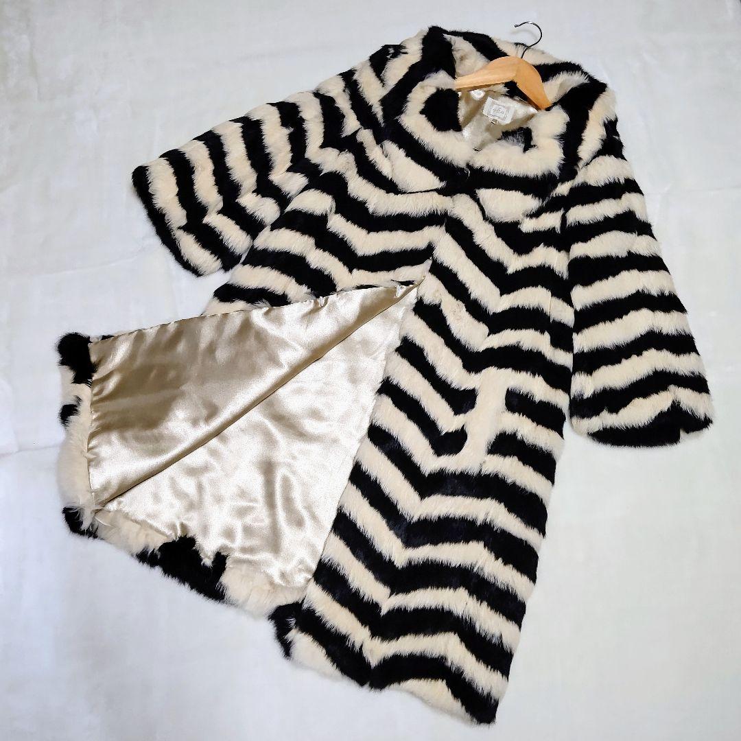 【極美品】ラビットファー リアルファー 毛皮 ボリューム ロングコート M