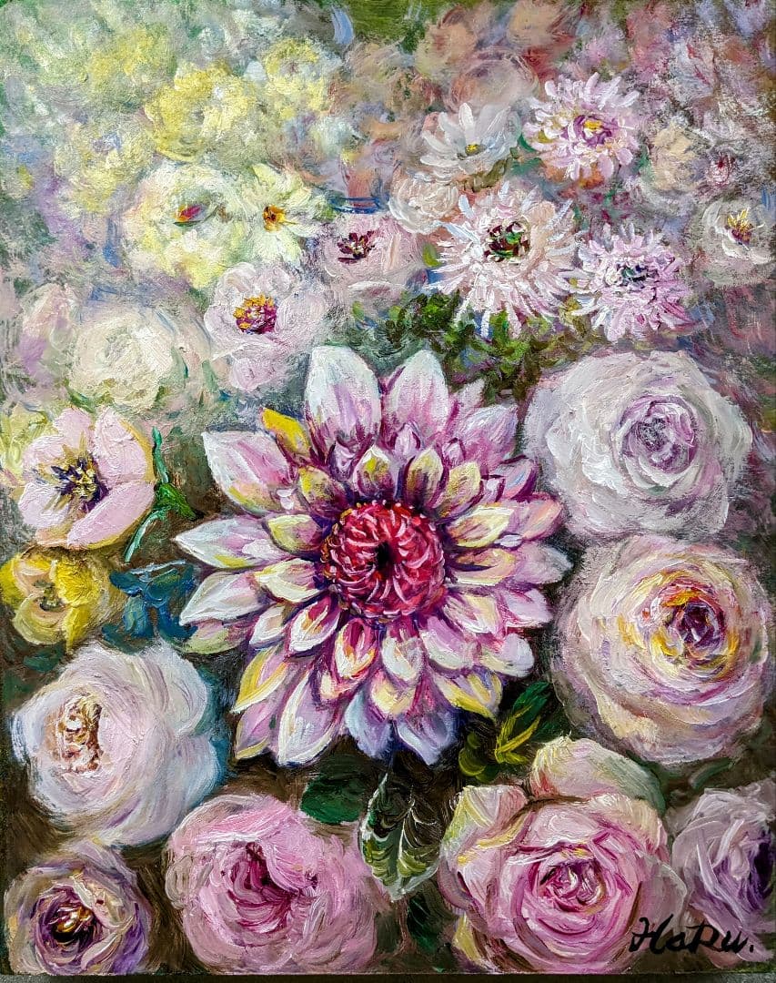 ら*ん様 画家haru☆油彩画F３号☆花の美☆真作☆原画★一点物★