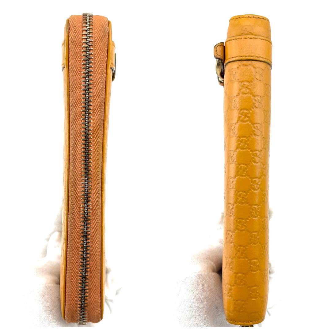 GUCCI　イエロー　GG柄　シマレザー　ホースビット　ラウンドファスナー