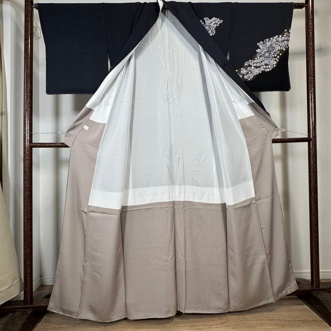 秋冬　しつけ付　林淳一　作家物　辻が花　着物　訪問着　162 現代　墨色　黒