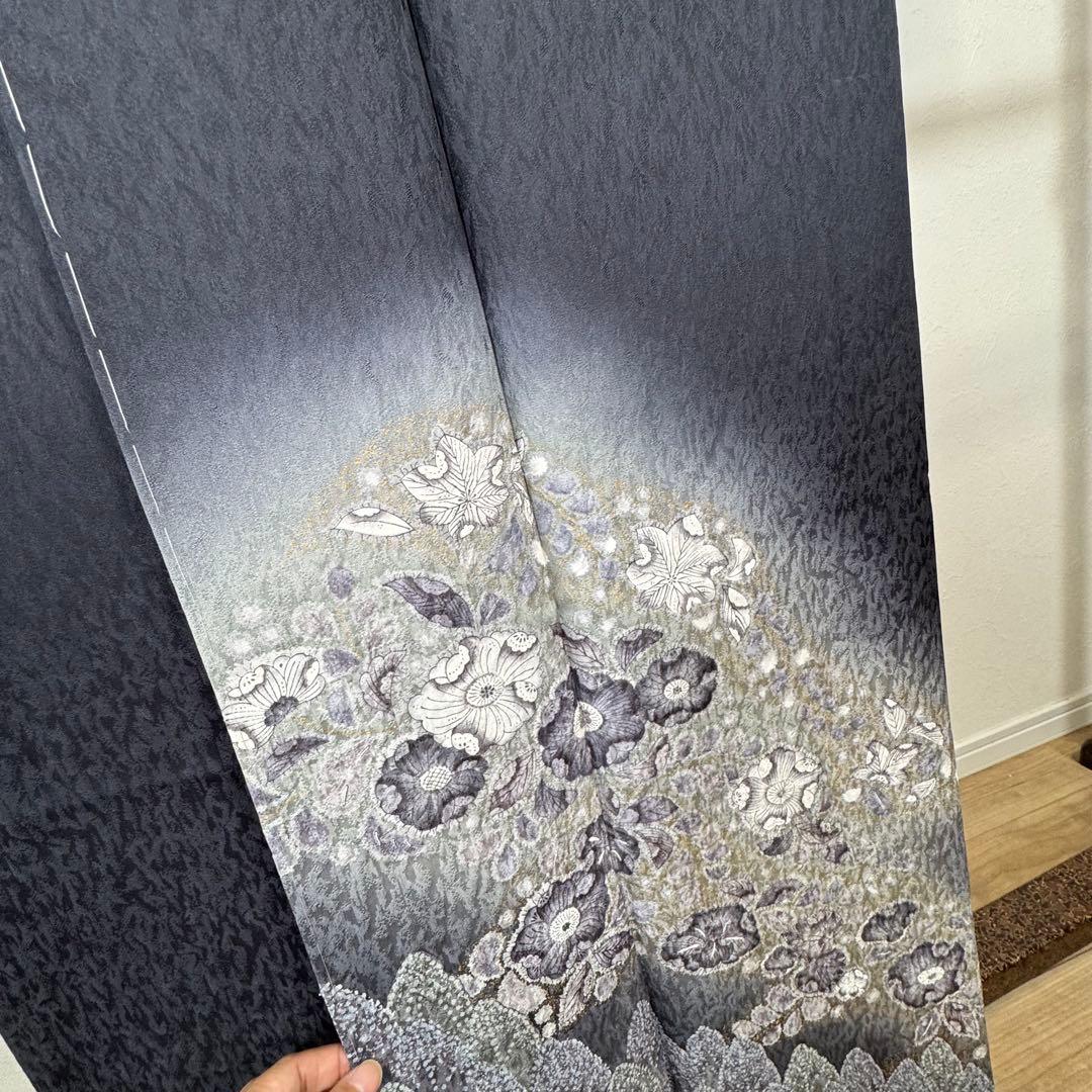 秋冬　しつけ付　林淳一　作家物　辻が花　着物　訪問着　162 現代　墨色　黒