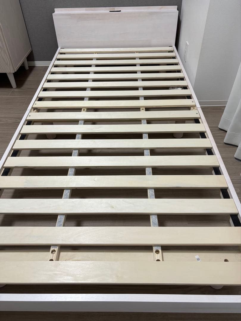 【 送料込 】 木製 シングル ベッド / ホワイトウォッシュ すのこ 高さ調節