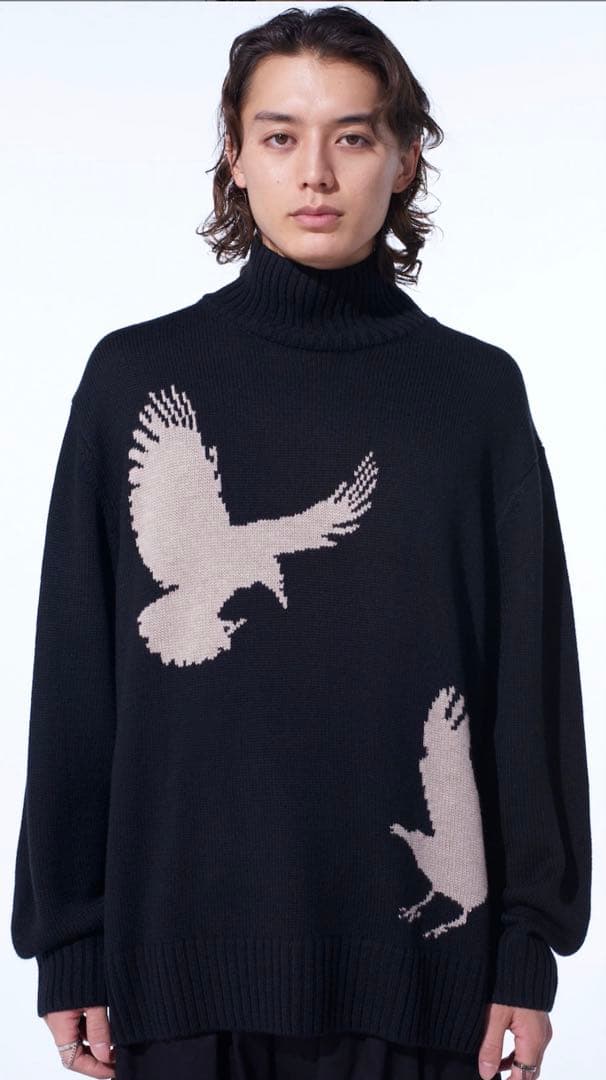 トップス 7G WOOL-BLEND INTARSIA CROW-PATTERN