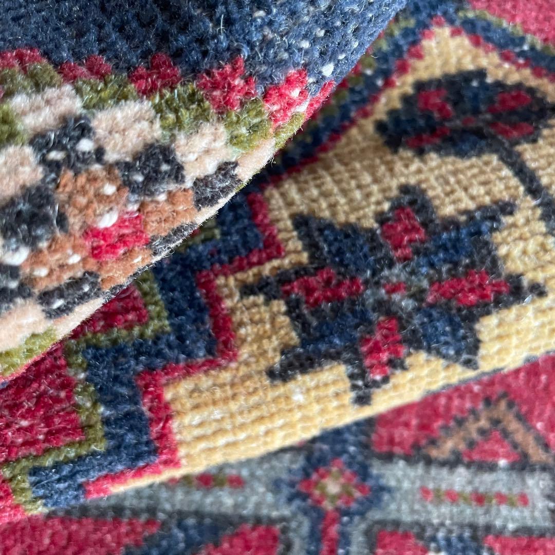 85×58㎝◇トルコヴィンテージラグ　レッド　ブルー　幾何学模様613