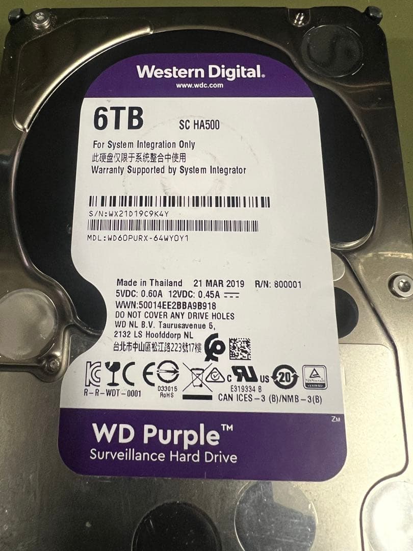 WD Purple 6内蔵型5台セット合計30TBハードディスクドライ
