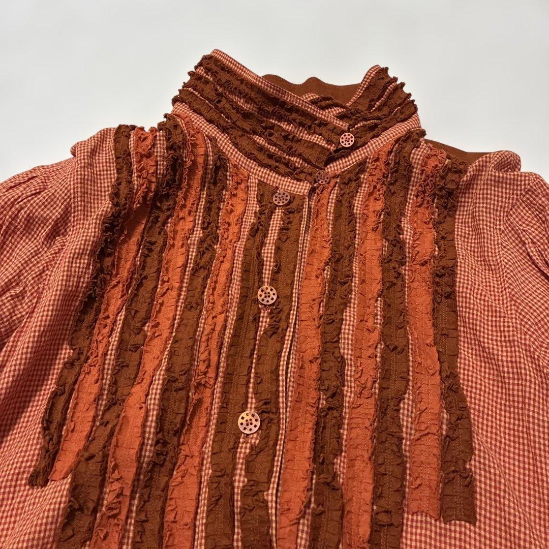 ann吉 センソユニコ フリル　チュニック　バルーン　ギンガムチェック