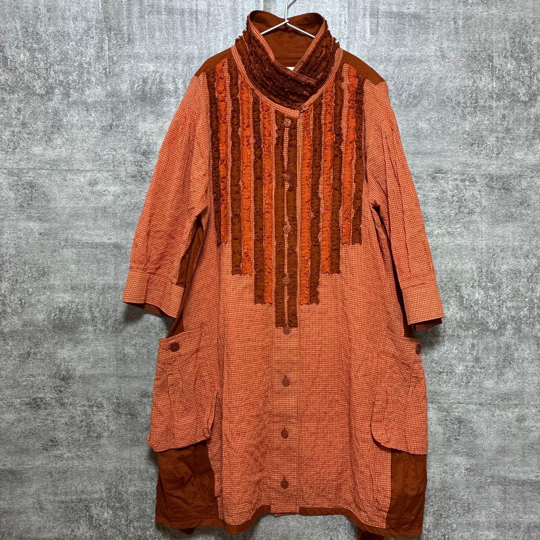 ann吉 センソユニコ フリル　チュニック　バルーン　ギンガムチェック