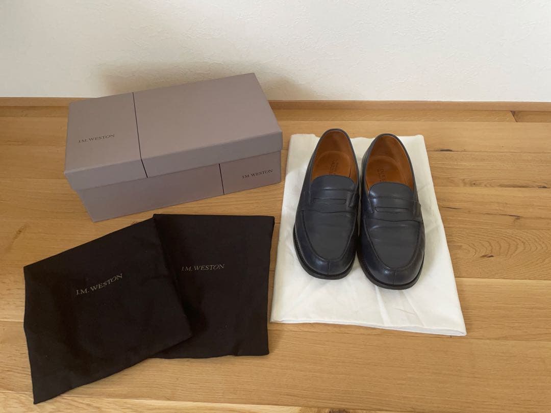 JM WESTON ネイビー レザー ローファー フラットシューズ　25cm