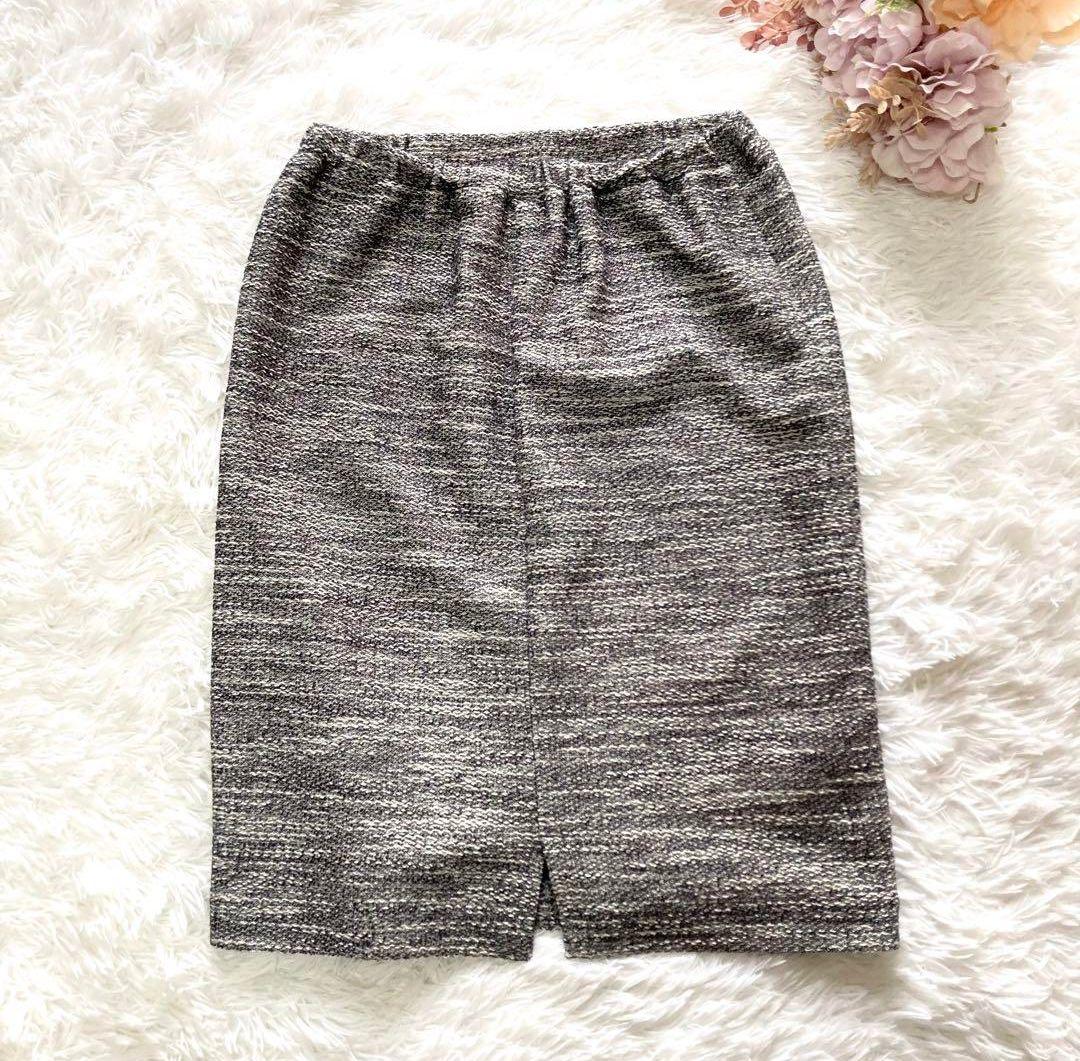 【SHIPS】ツイード調 スーツ セットアップ スカート ノーカラー 裏地付き