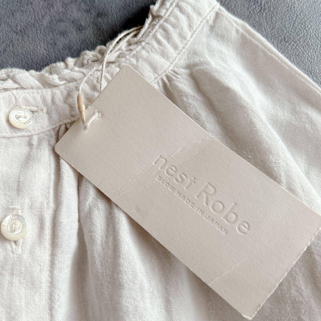 nest Robe ⿻ リネン 近江晒レース切り替え袖ワンピース 白 ナチュラル