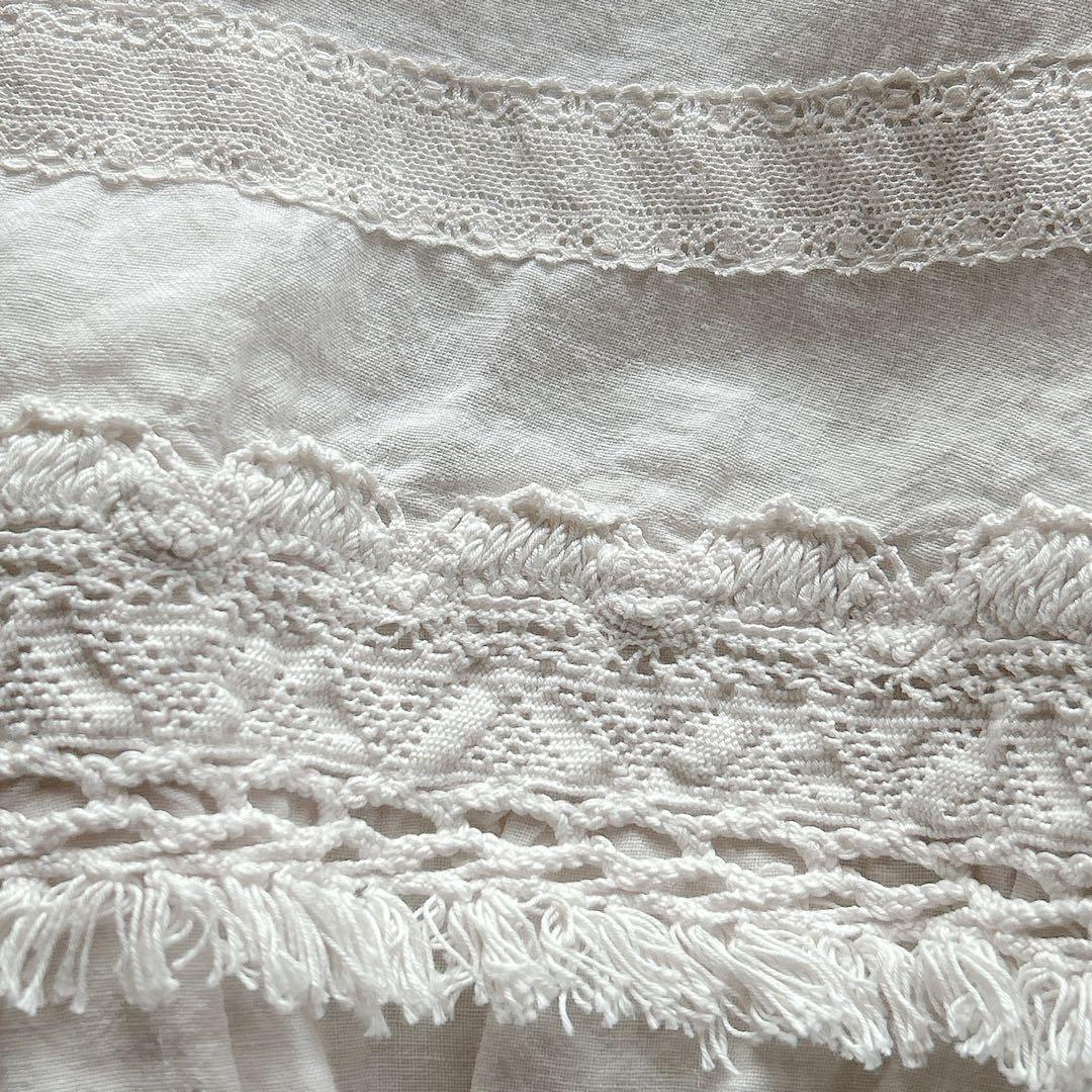 nest Robe ⿻ リネン 近江晒レース切り替え袖ワンピース 白 ナチュラル