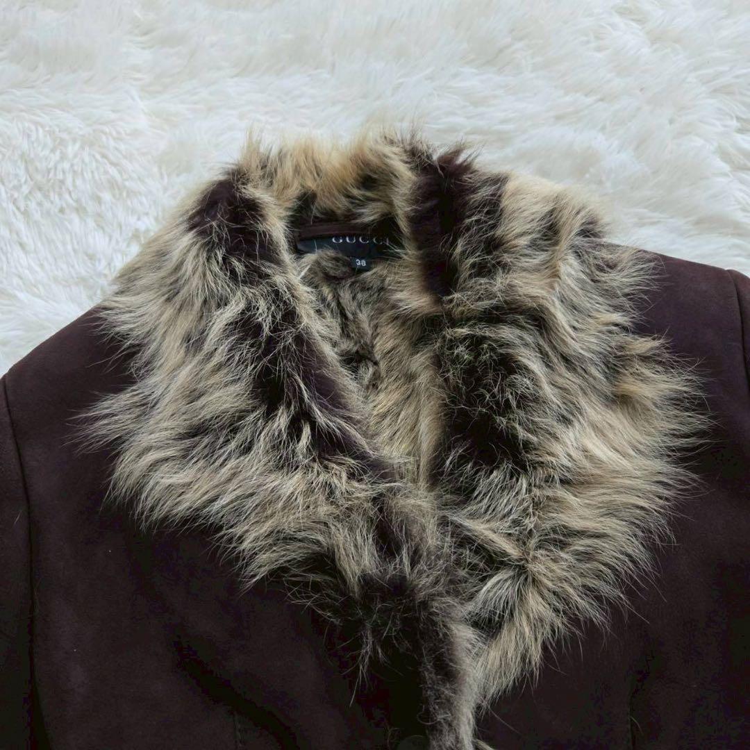 【GUCCI グッチ】 ムートンファージャケット 38 羊革 伊製 レディース
