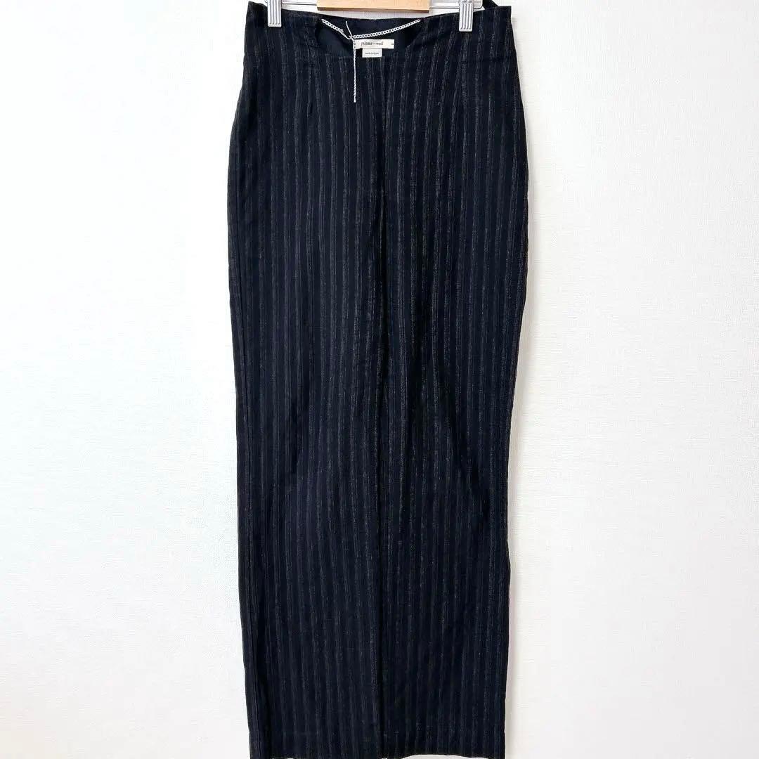 パロマウール ストレートパンツ ネイビー ストライプ S ストラップ付き