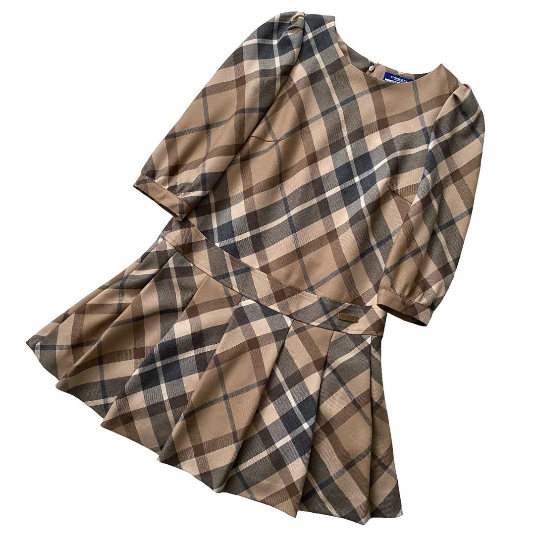 未使用品 バーバリーブルーレーベル ノバチェック ワンピース 36 ロゴプレート