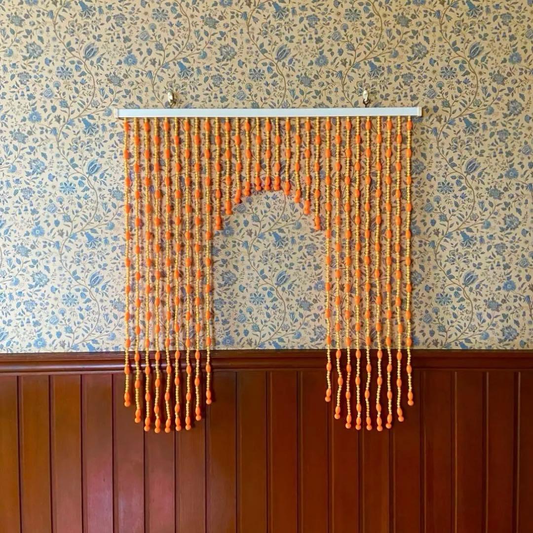 昭和レトロ　ビーズのれん　オレンジ　当時物　レトロポップ　デッドストック