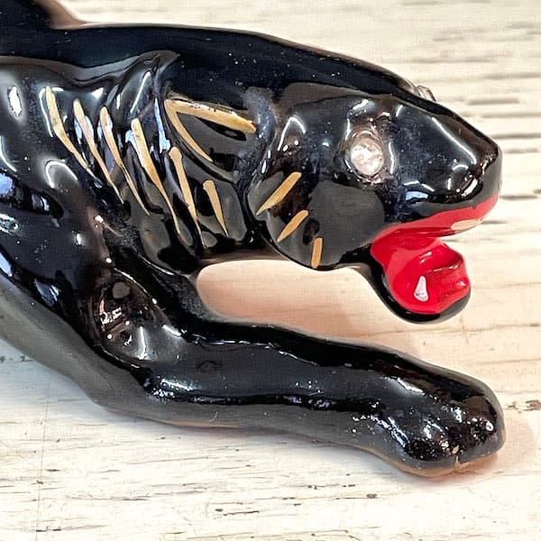 ビンテージ　ブラックパンサー２体セット　陶器　置物　黒豹