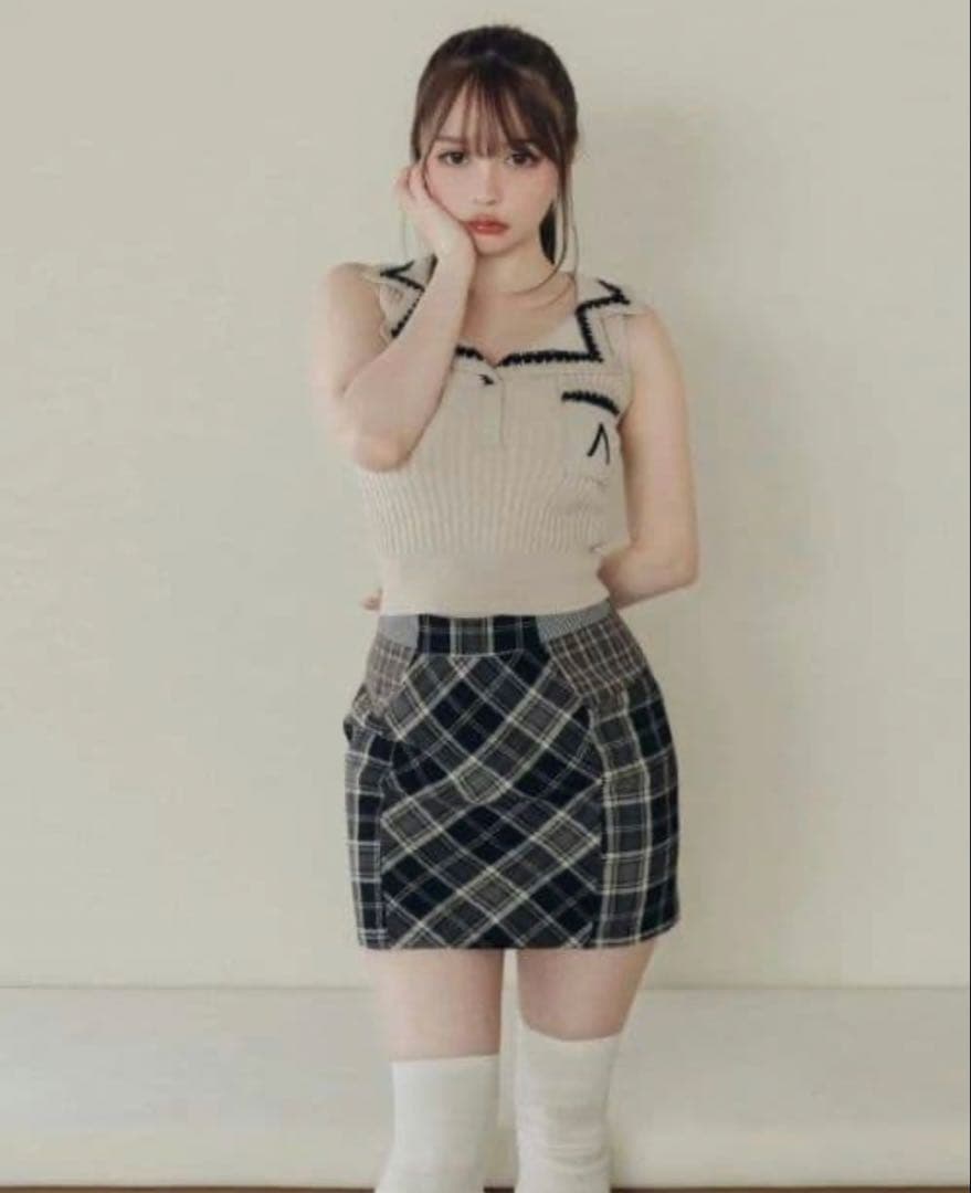 Andmary Anna check skirt ブラック S