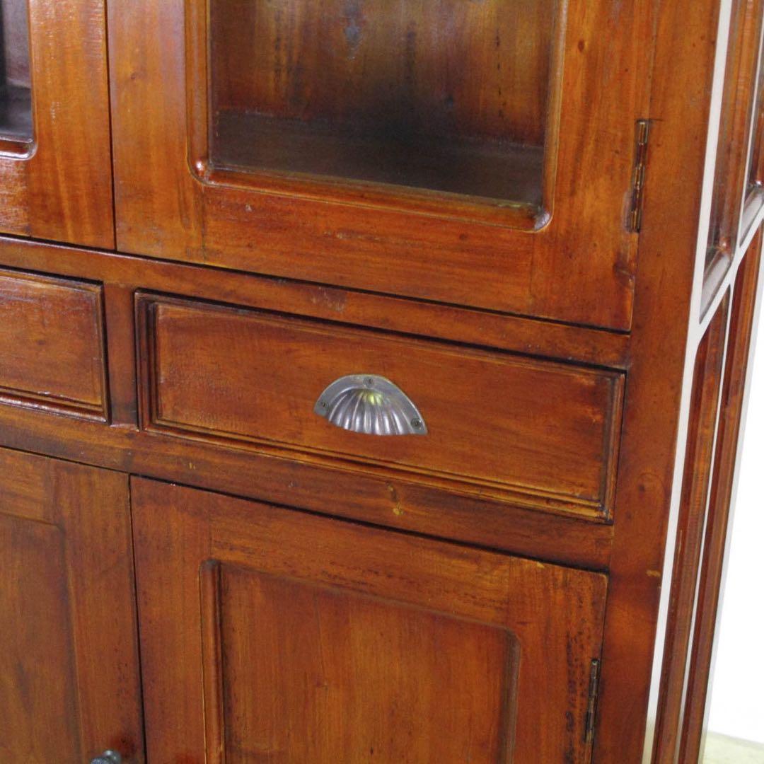 B 新品 アジアン キャビネット 食器棚 本棚 飾り棚 リビングボード