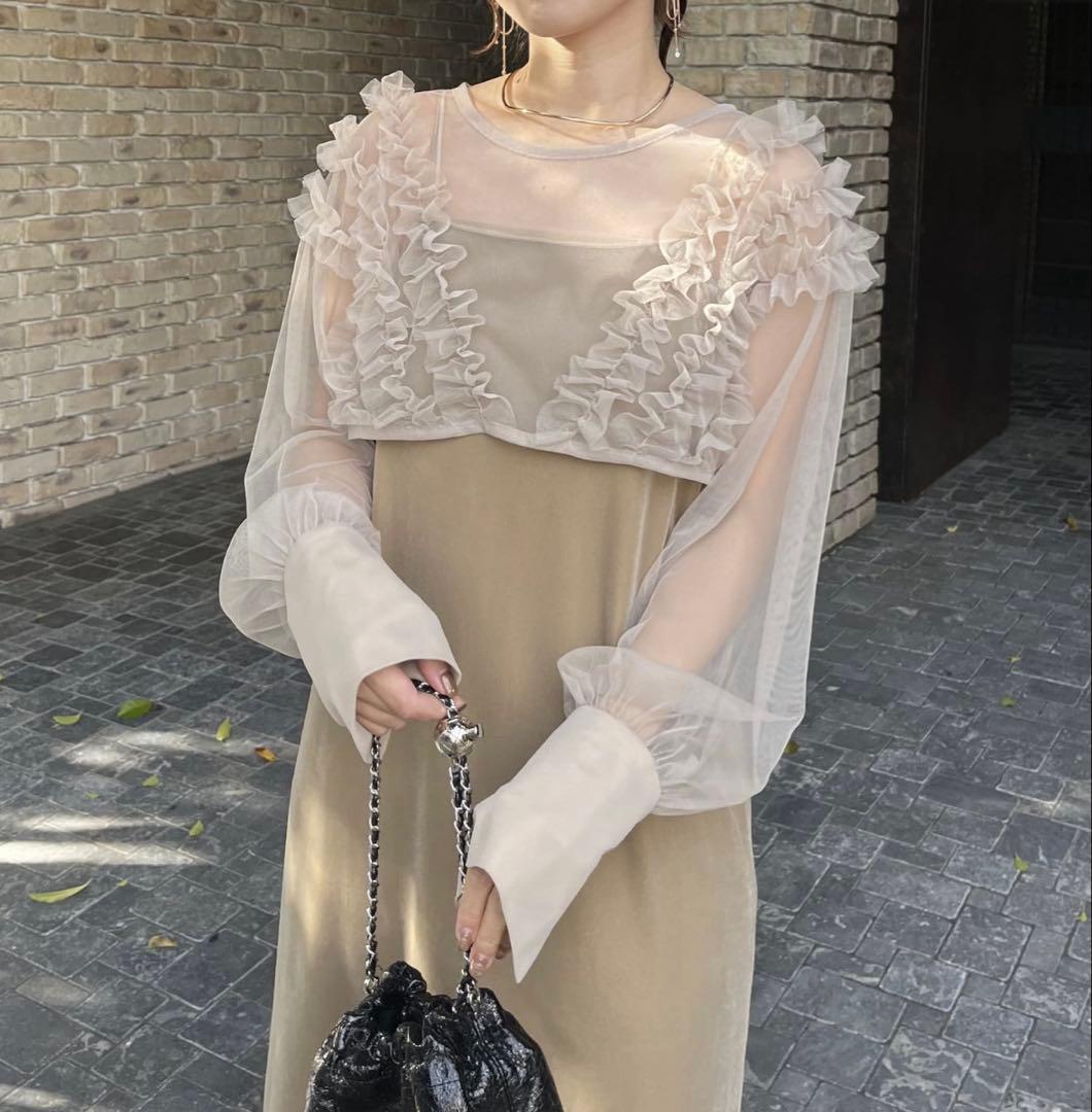 【CAPRICIEUX LE'MAGE】チュールフリルベロアワンピース