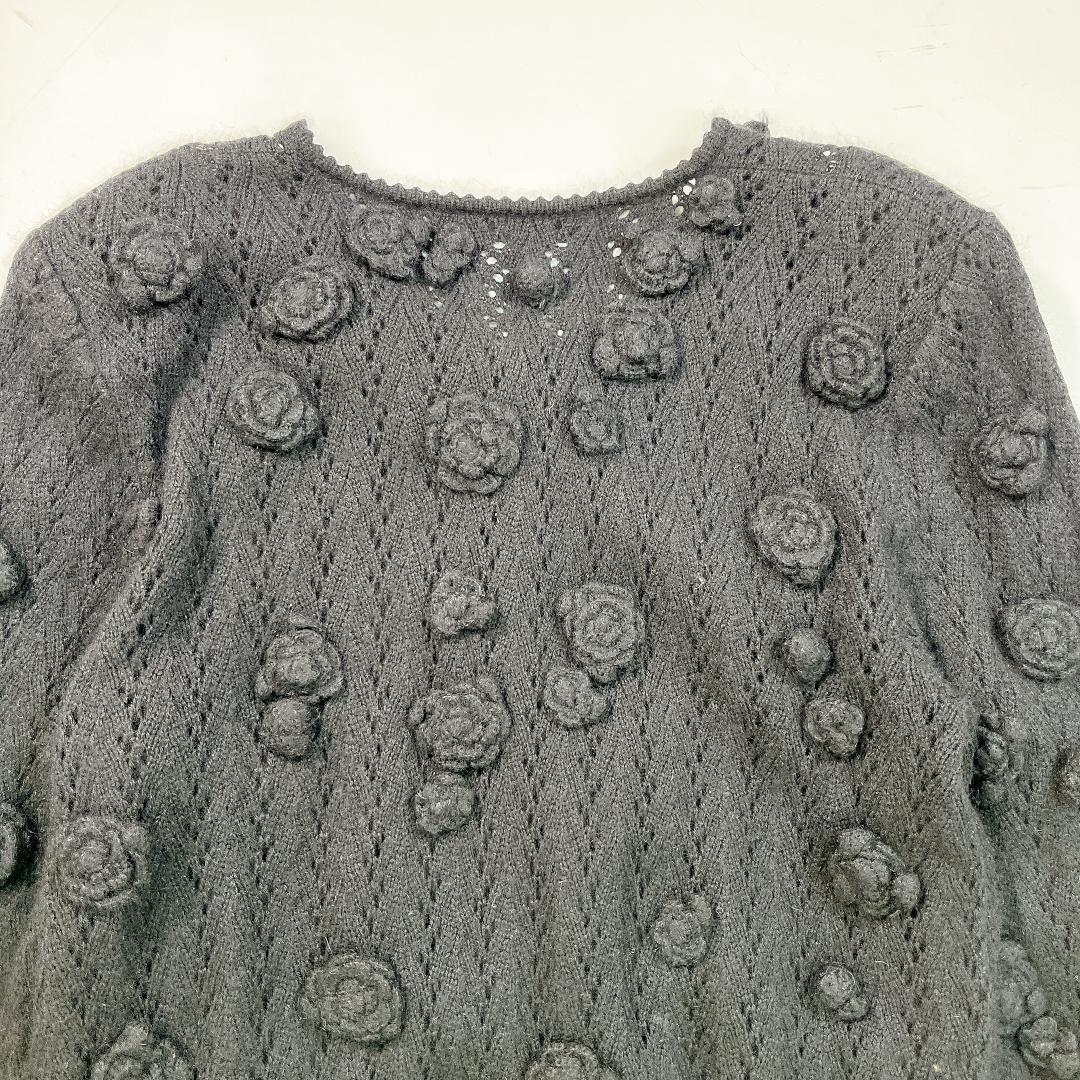 INGEBORG インゲボルグ 透かし編み カーディガン 黒 花モチーフ