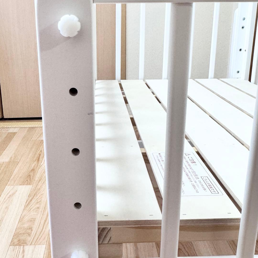 ホワイト木製ベビーベッド　ノモック　Wオープンハイタイプミニベビーベッド　WH