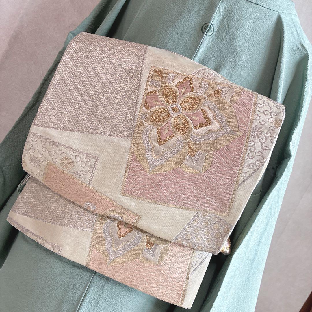 色無地　フルセット　着物　正絹　一つ紋　幻の染　岩石染　ブルー系　落款　N5