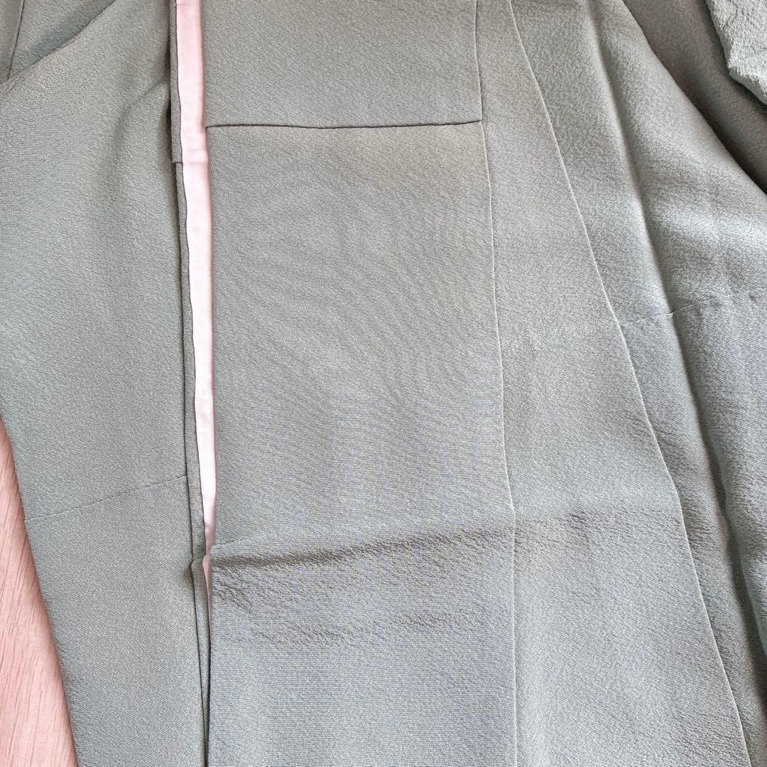 色無地　フルセット　着物　正絹　一つ紋　幻の染　岩石染　ブルー系　落款　N5