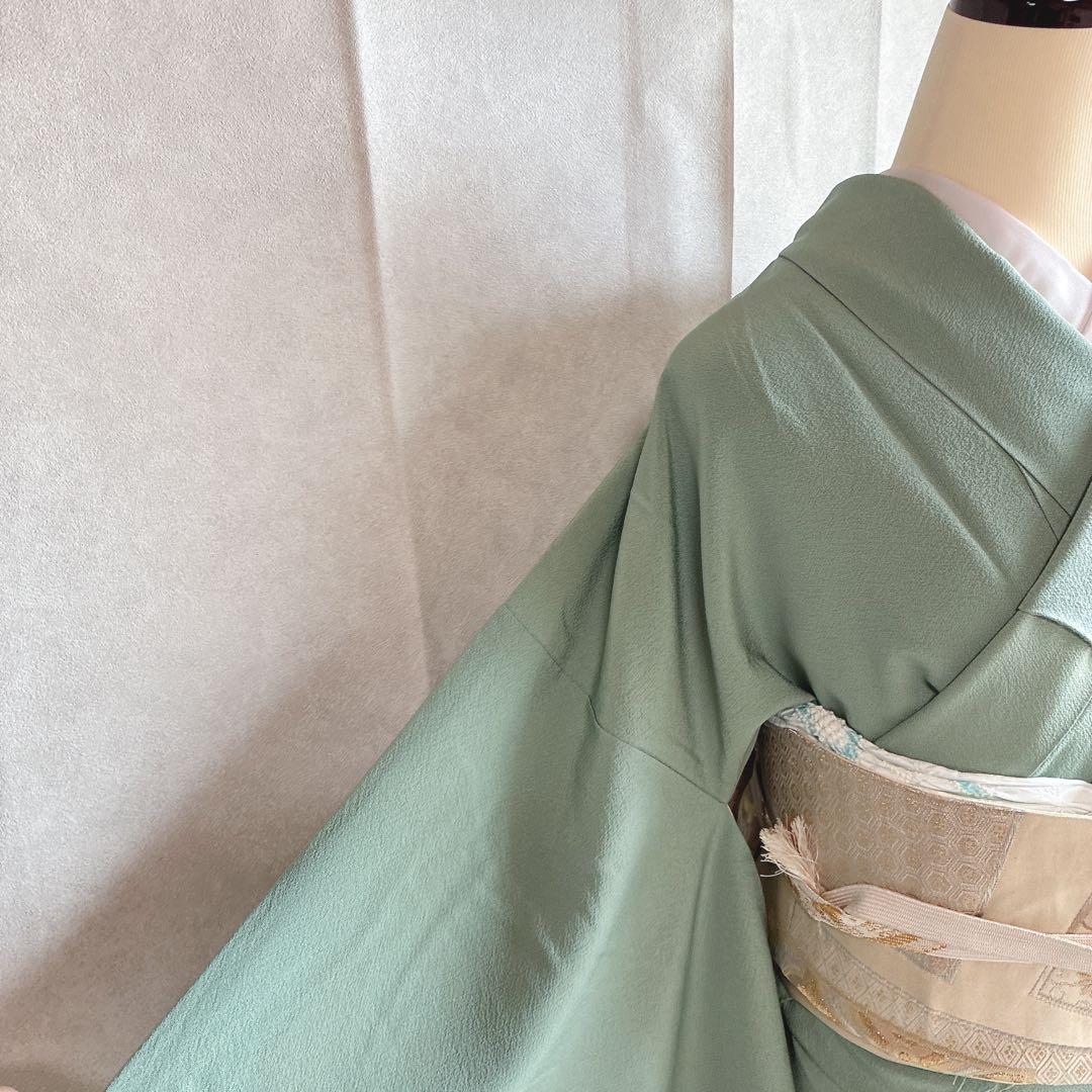 色無地　フルセット　着物　正絹　一つ紋　幻の染　岩石染　ブルー系　落款　N5