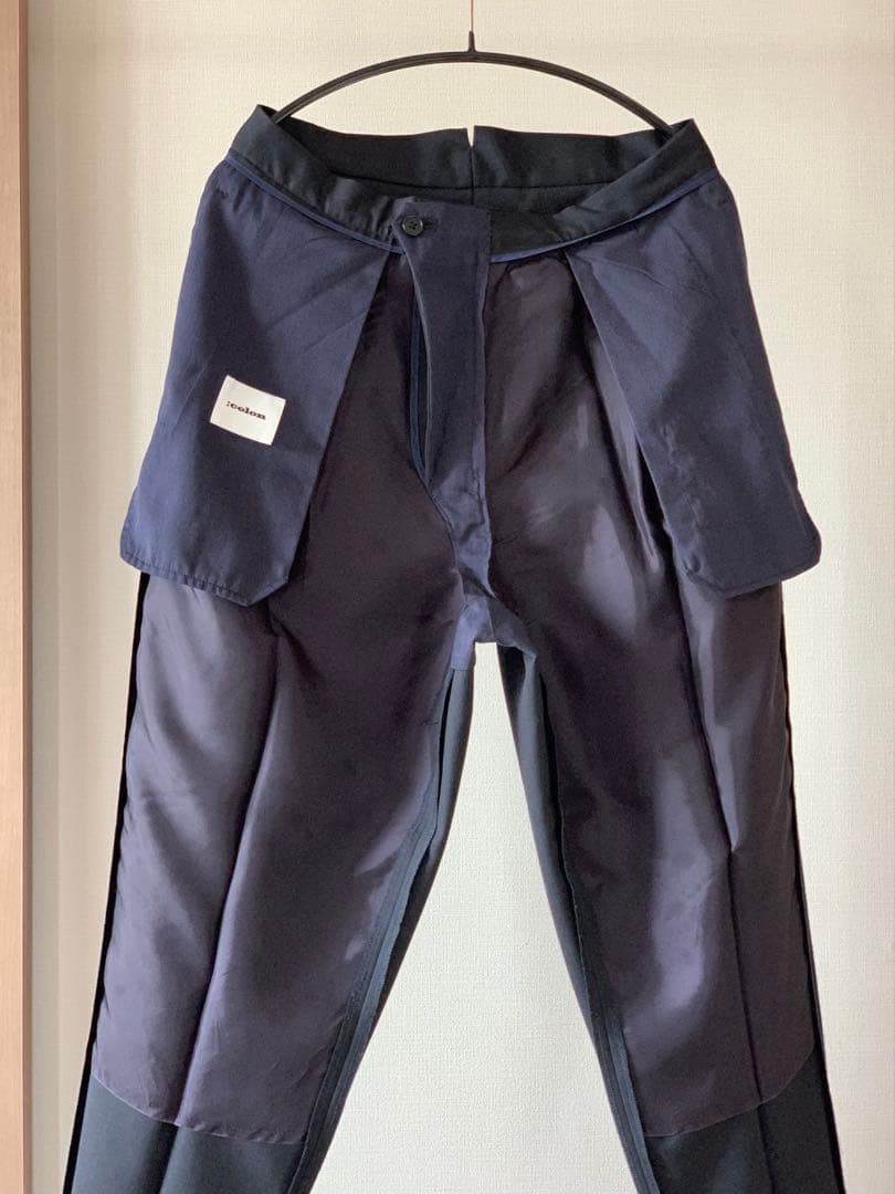 ま*も様 Colon ベルトレス スラックス M ネイビー トロピカルウール 日