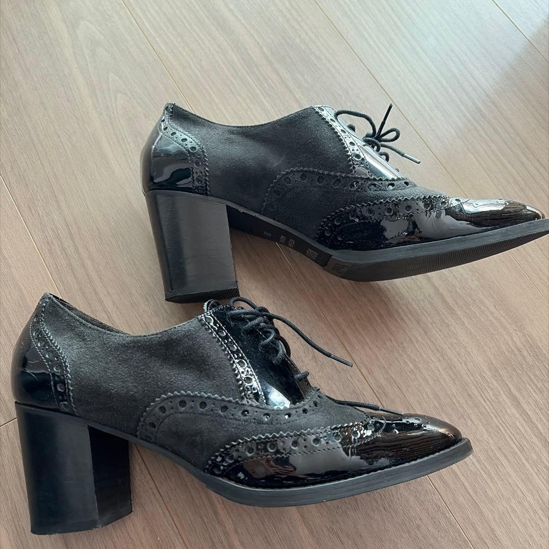 イタリア製　オックスフォードシューズ 黒 中ヒール