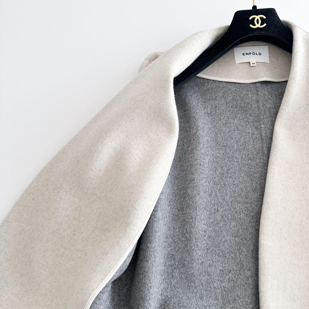 ENFOLD エンフォルド / ウールリバーノーカラーコート　バイカラー 38