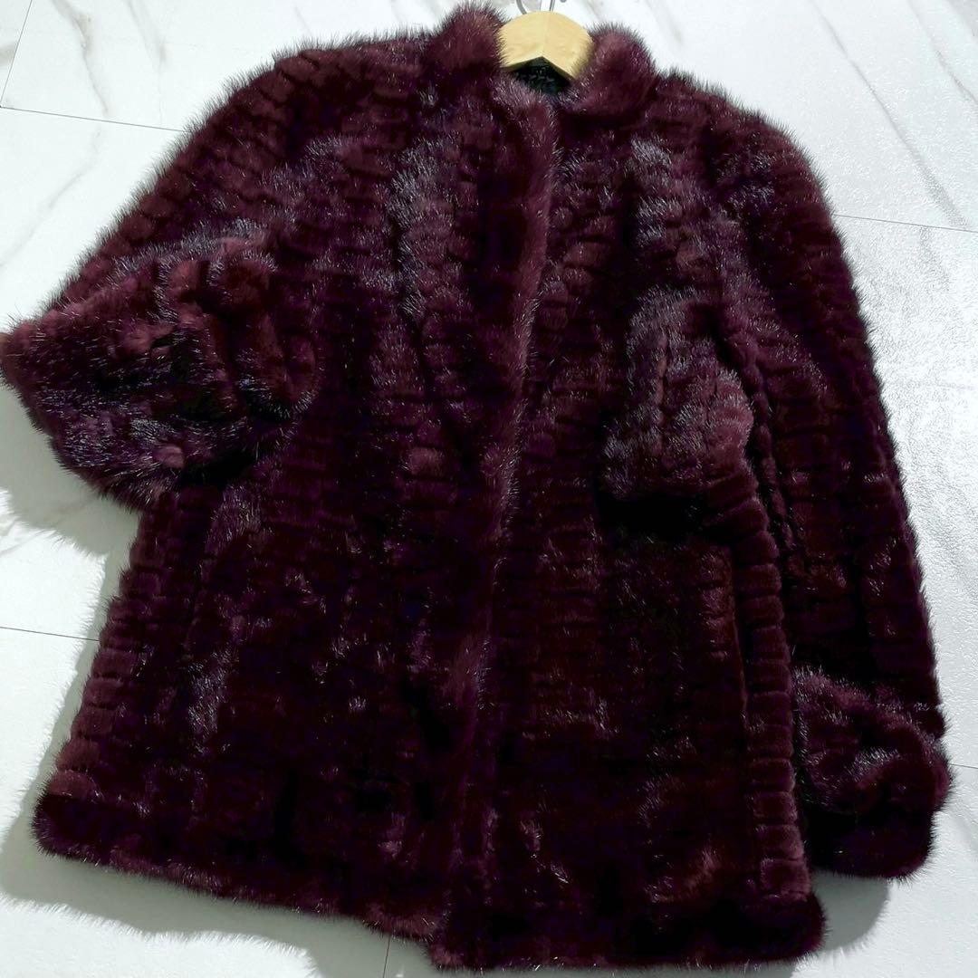美品✨ SAGAMINK カラーミンク パープル ファーコート ハーフ丈 L