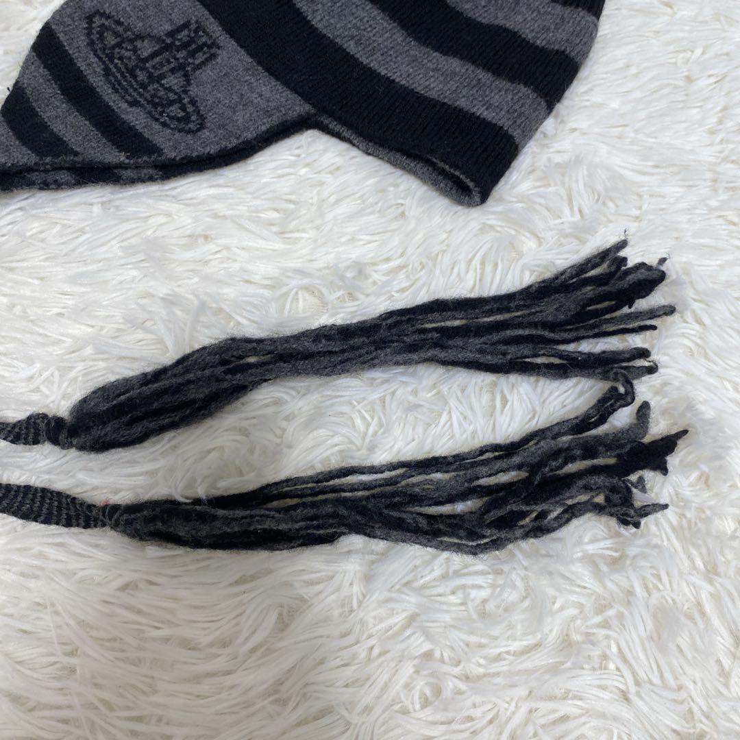 Vivienne Westwood オーブ フラップ付ワッチ ニット帽 グレー黒