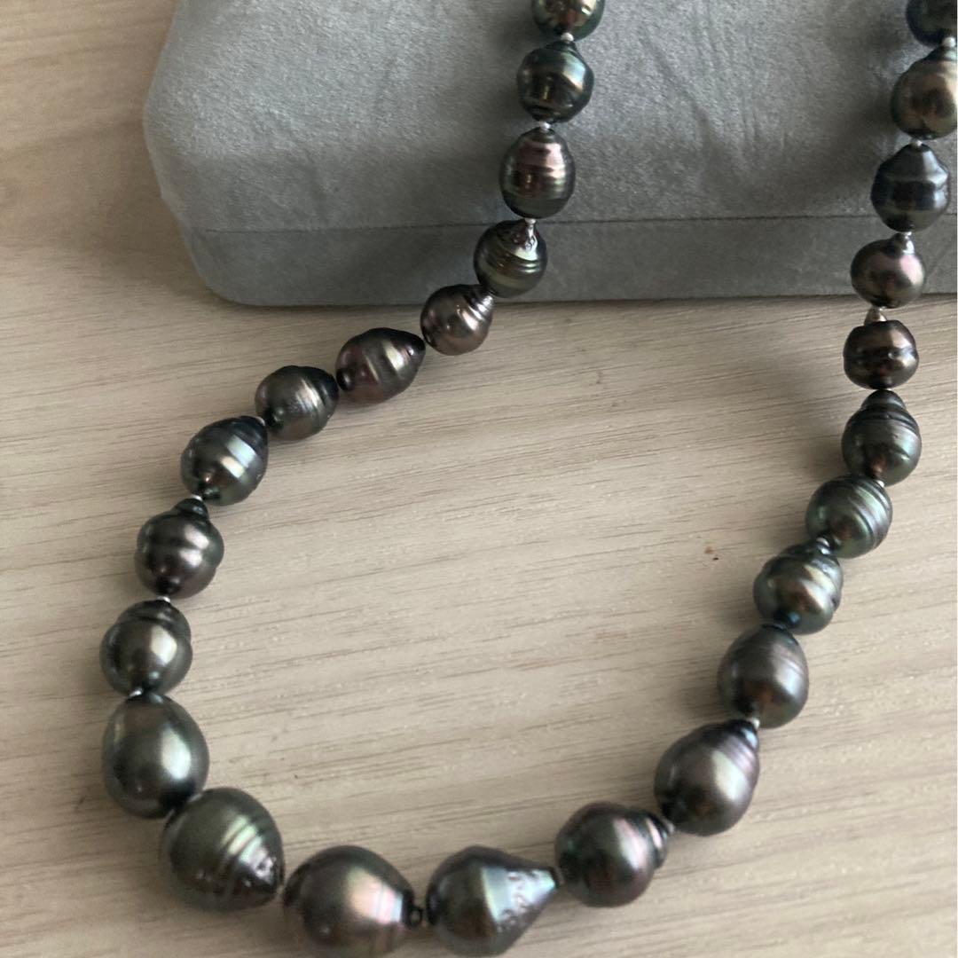 黒蝶真珠ネックレス　ブラックパール　タヒチ　バロック　イヤリング　本真珠　刻印
